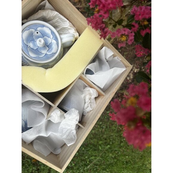 Japanese Kyusu Teapot & 5 Cups Set w/ Box – Hand-Painted Porcelain Floral – MINT - Picture 12 of 15